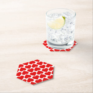 Red Hearts Pattern, Romantic, Love Paper Coaster