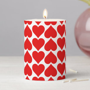 Red Hearts Pattern, Romantic, Love Pillar Candle