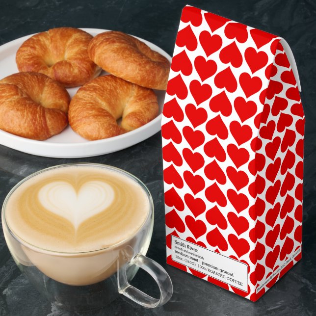 Red Hearts Pattern, Romantic, Love Roasted Coffee (Breakfast)