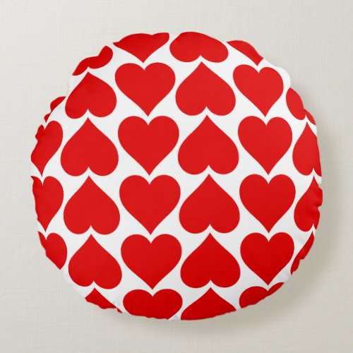 Red Hearts Pattern Romantic Love Round Pillow