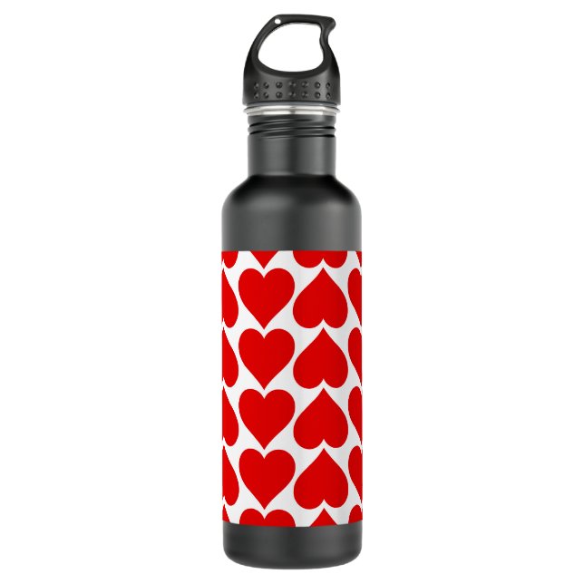Red Hearts Pattern, Romantic, Love Stainless Steel Water Bottle (Front)