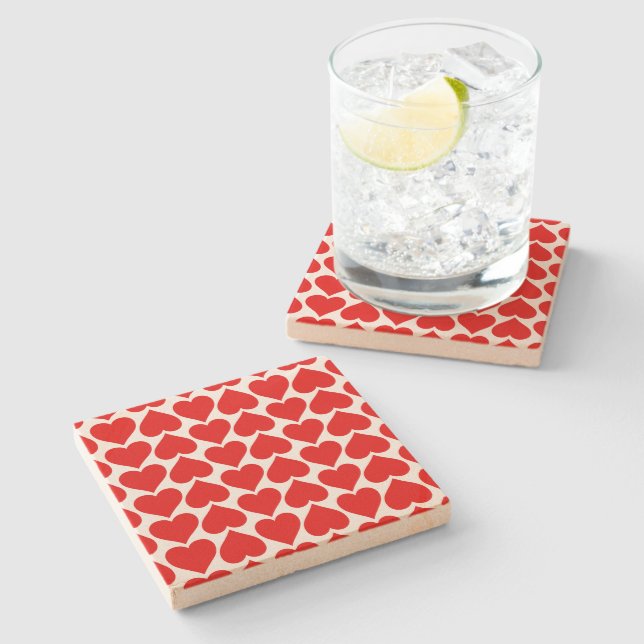 Red Hearts Pattern, Romantic, Love Stone Coaster (Side)
