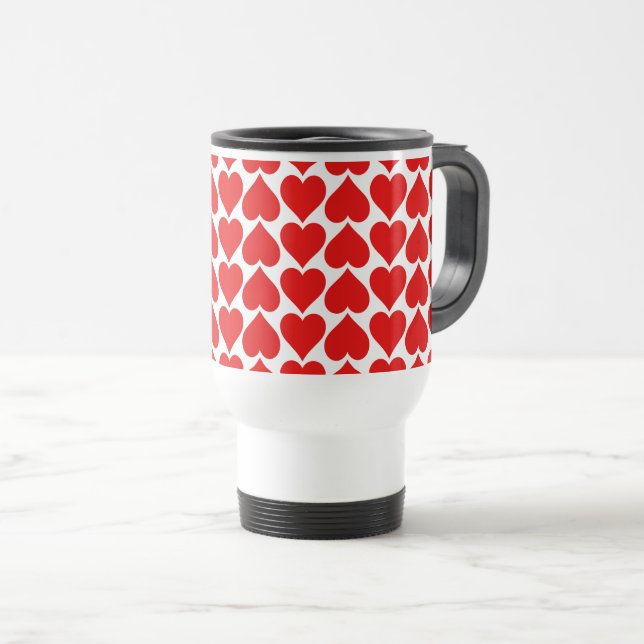 Red Hearts Pattern, Romantic, Love Travel Mug (Front Right)