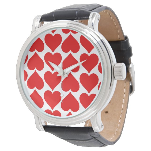 Red Hearts Pattern, Romantic, Love Watch (Angled)