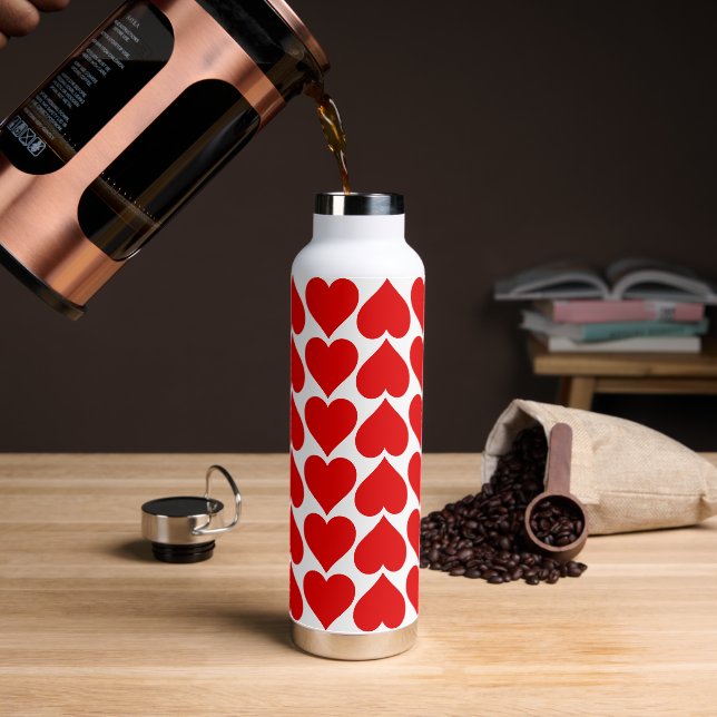 Red Hearts Pattern, Romantic, Love Water Bottle (Coffee)