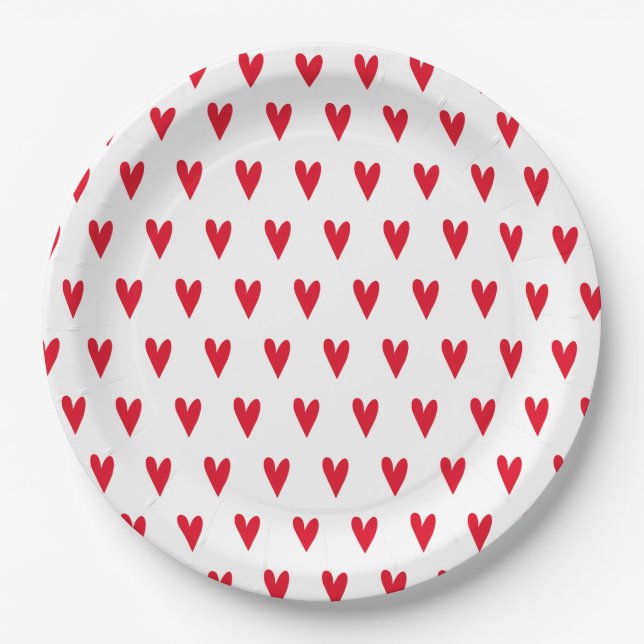 Red Hearts Pattern | Romantic Paper Plates (Front)