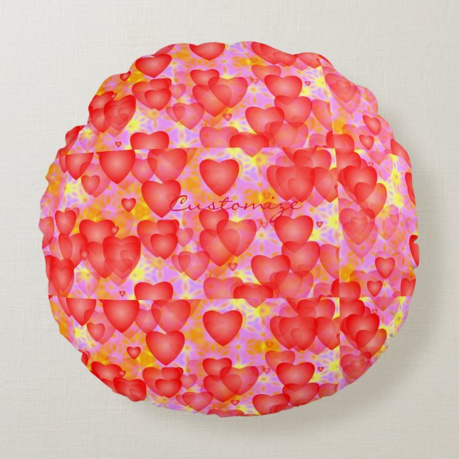 red hearts pattern round pillow (Front)