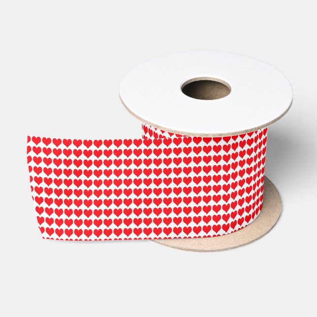 Red Hearts Pattern Satin Ribbon (Spool)