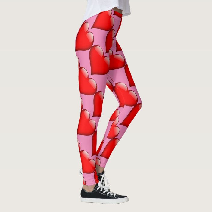 Red Hearts Pattern Stylish Pink Valentine Leggings | Zazzle.com