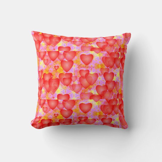red hearts pattern Thunder_Cove Throw Pillow (Front)