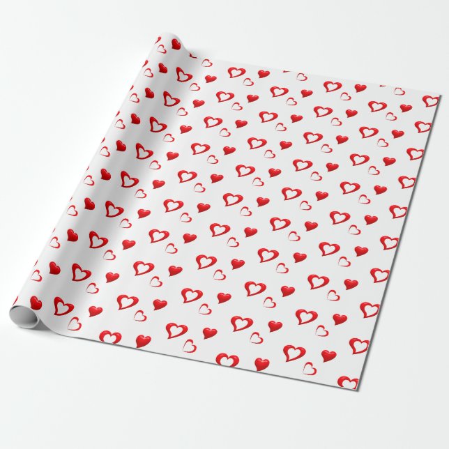 Red Hearts Pattern | Valentine Love Wrapping Paper (Unrolled)