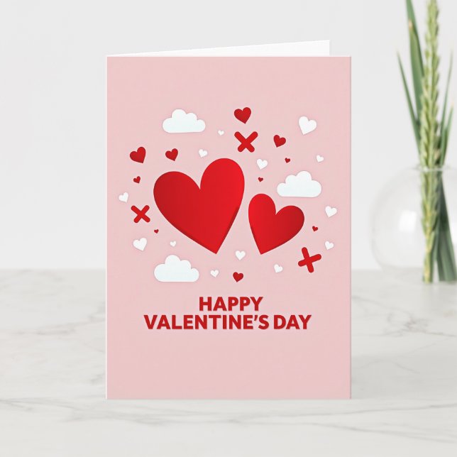 Red Hearts Pattern Valentines Card (Front)