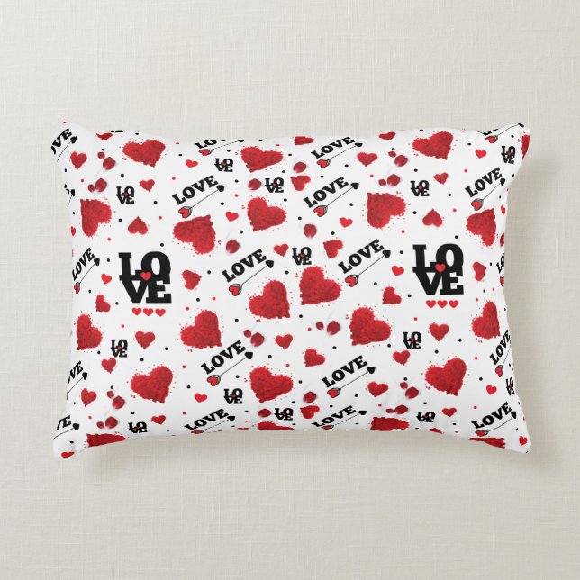 Red Hearts Pattern Valentine's Day Accent Pillow (Front)