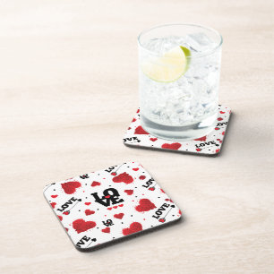Red Hearts Pattern Valentine's Day Beverage Coaster
