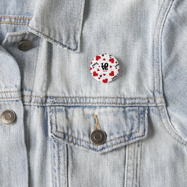 Red Hearts Pattern Valentine's Day Button (In Situ)