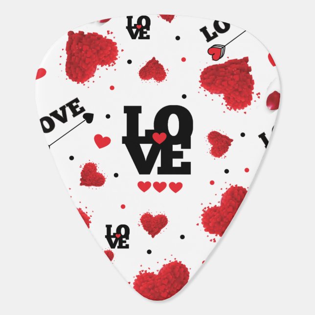 Red Hearts Pattern Valentine's Day Guitar Pick (Back)