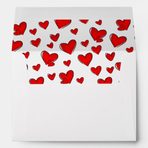 Red Hearts Pattern Valentines Day Holiday White Envelope