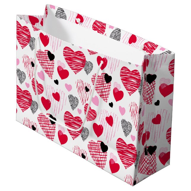 Red Hearts Pattern Valentine's Day Large Gift Bag (Front Angled)
