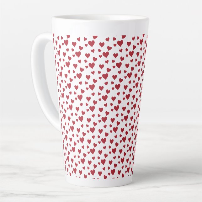 Red Hearts Pattern Valentine's Day Latte Mug (Left Angle)