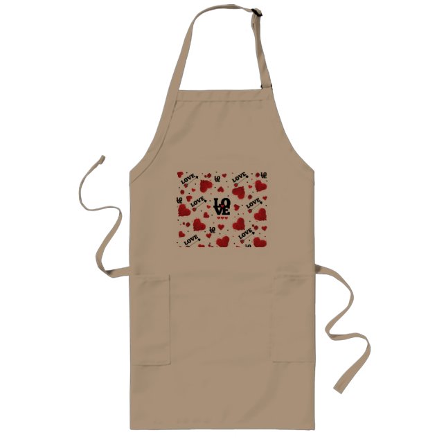 Red Hearts Pattern Valentine's Day Long Apron (Front)