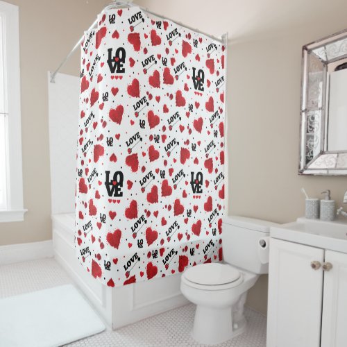 Red Hearts Pattern Valentines Day Shower Curtain