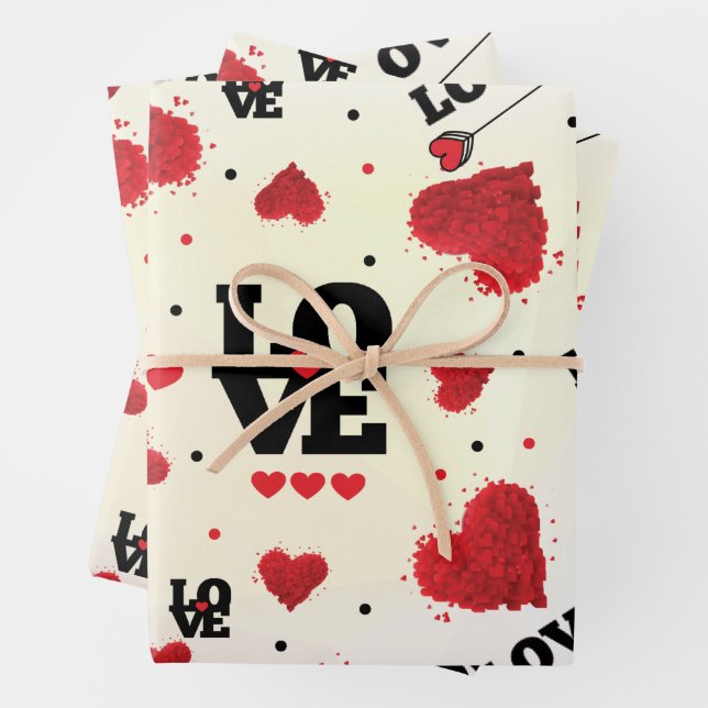 Red Hearts Pattern Valentine's Day Wrapping Paper Sheets (In situ)