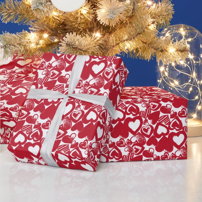 Red Hearts Pattern Wrapping Paper (Holidays)