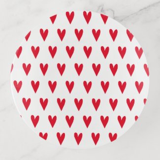 Red Hearts Patterns Valentine's Day Trinket Tray