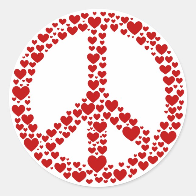 Red Hearts Peace Sign Sticker (Front)