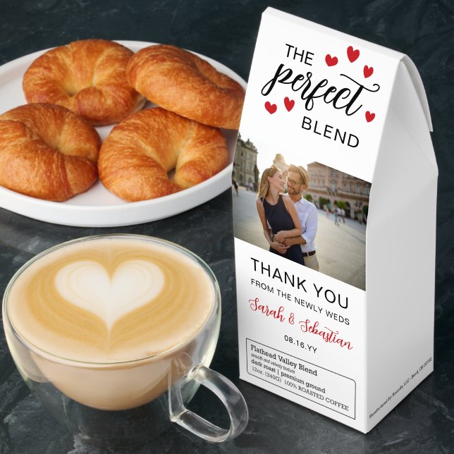 Red Hearts Perfect Blend Photo Wedding Thank You Roasted Coffee (Breakfast)