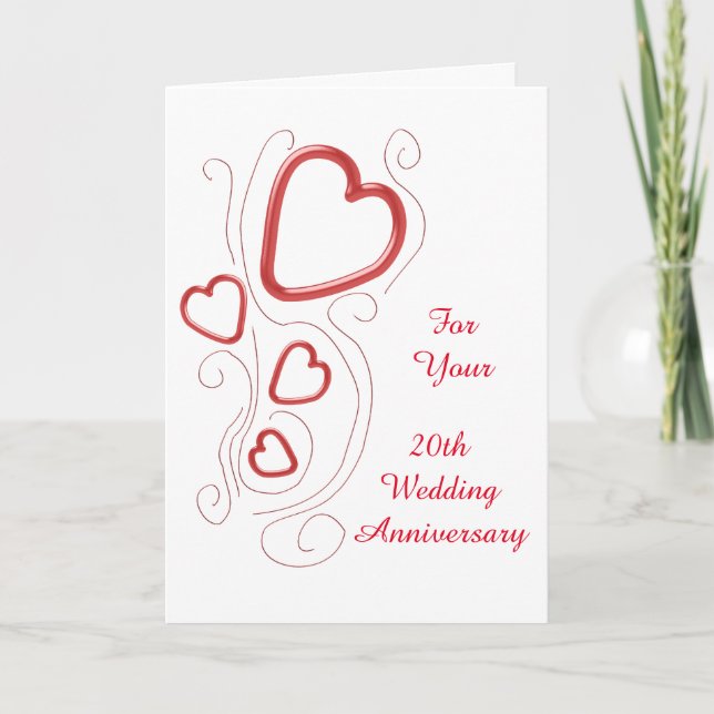 Red Hearts Personalised 20th Wedding Anniversary Card (Front)