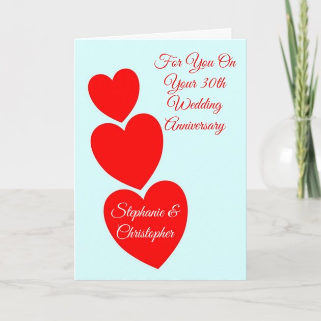 Red Hearts Personalised th Wedding Anniversary Card   Zazzle