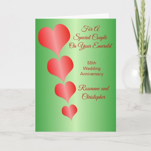 Red Hearts Personalised 55th Wedding Anniversary Card