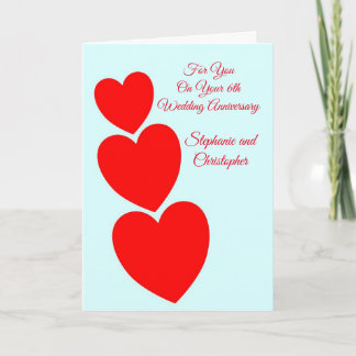Red Hearts Personalised 6th Wedding Anniversary Card
