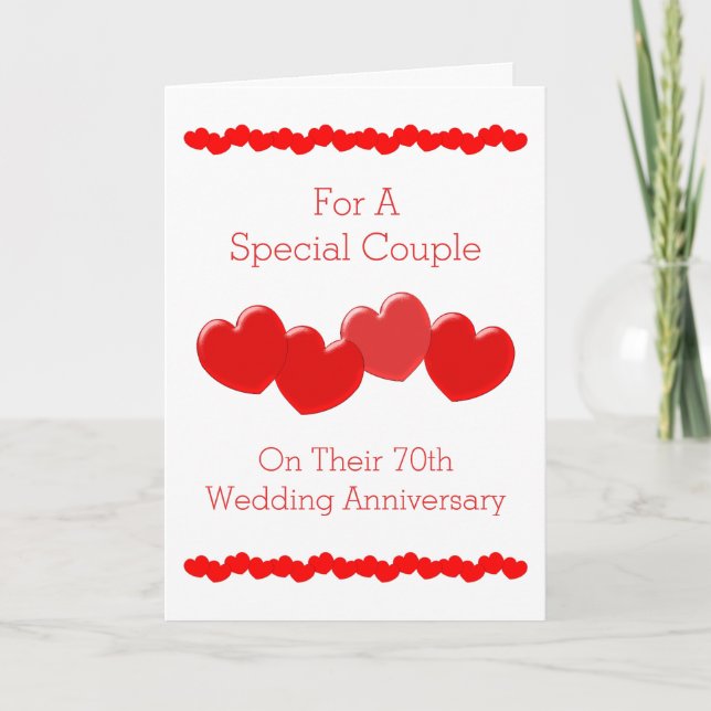 Red Hearts Personalised 70th Wedding Anniversary Card (Front)