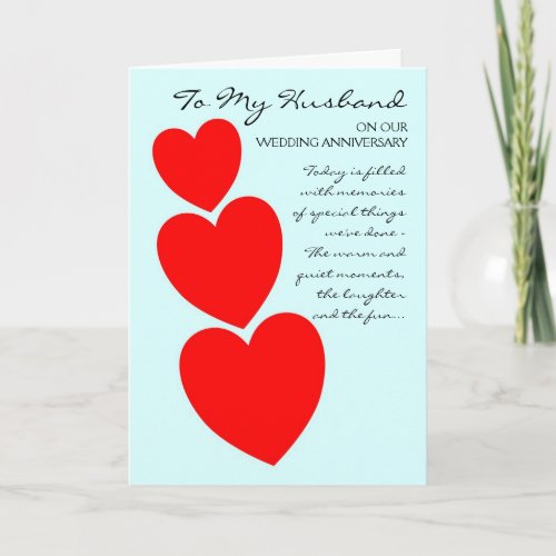 Red Hearts Personalised Husband Anniversary Card