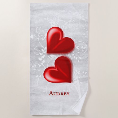 Red Hearts Personalized Beach Towel