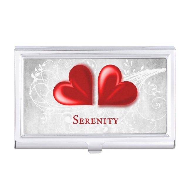 Red Hearts Personalized Business Card Case (Front)