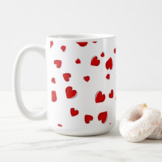 Red Hearts Personalized Coffee Mug (With Donut)