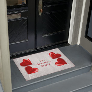 Red Hearts Personalized Doormat