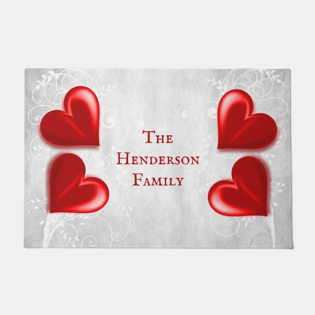 Red Hearts Personalized Doormat (Front)