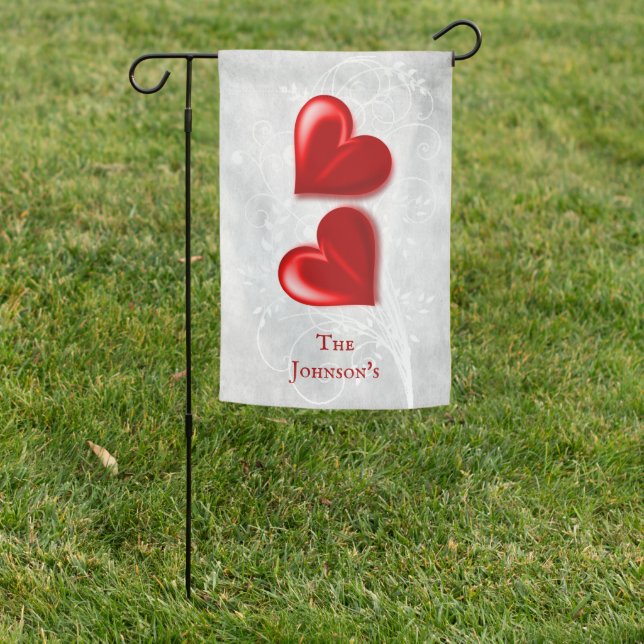 Red Hearts Personalized Garden Flag (In SItu)