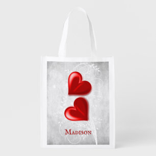 Red Hearts Personalized Grocery Bag