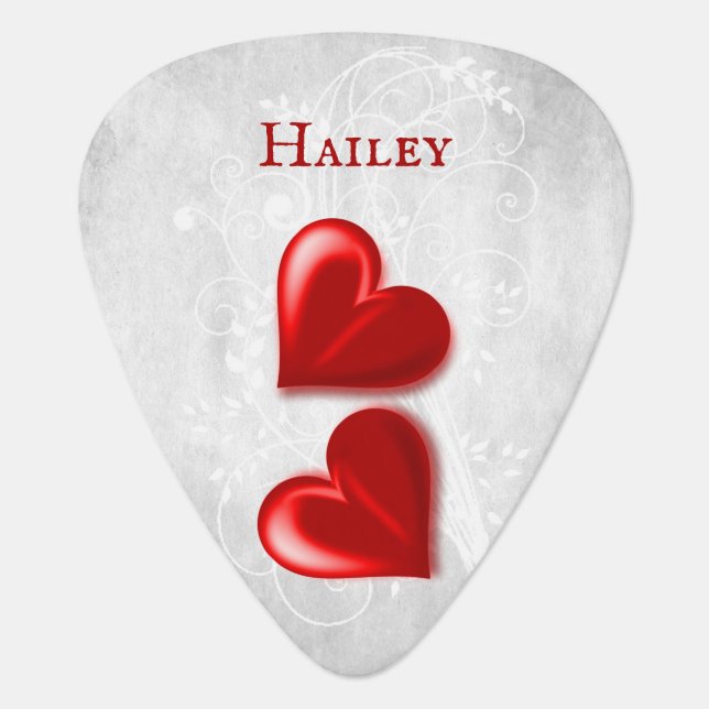 Red Hearts Personalized Guitar Pick (Front)