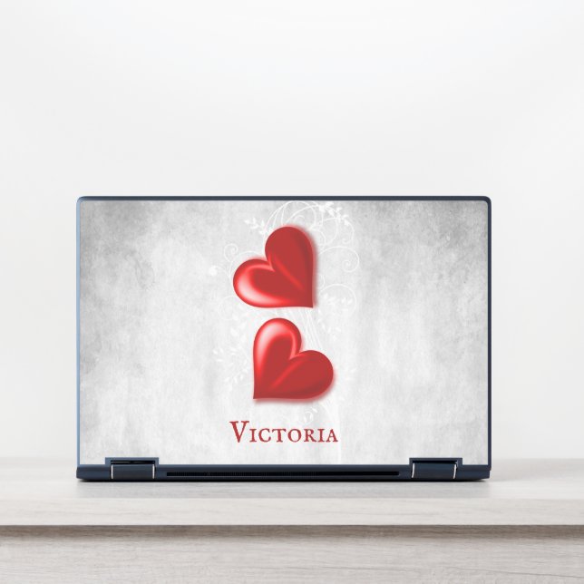 Red Hearts Personalized HP Laptop Skin (Front)