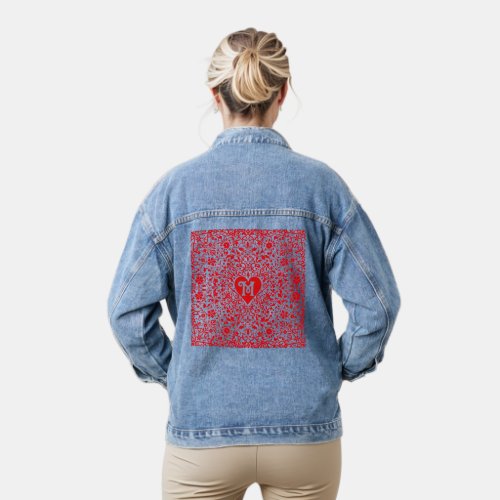 Red Hearts Personalized Initial Design Denim Jacket