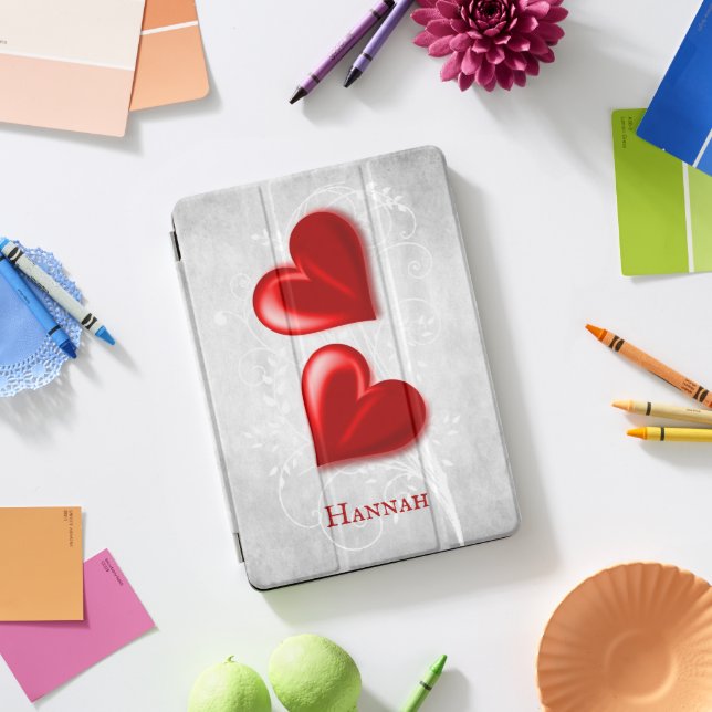 Red Hearts Personalized iPad Pro Cover (Desk)