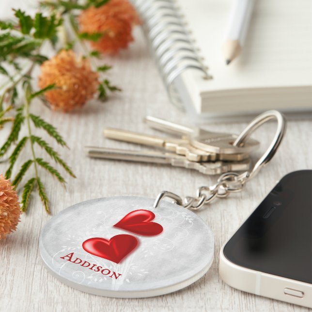 Red Hearts Personalized Keychain (Front Right)