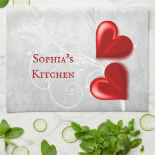 Red Hearts Personalized Kitchen Towel