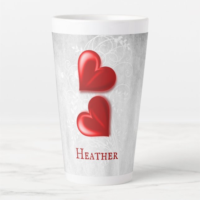 Red Hearts Personalized Latte Mug (Front)